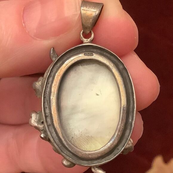 sterling SILVER 925 ABALONE MOTHER OF PEARL OVAL PENDANT - Picture 6 of 7